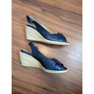 Naturalizer Nurture Navy Leather Espadrille Wedge Sandals- Size 6 M